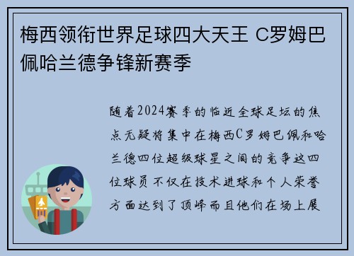梅西领衔世界足球四大天王 C罗姆巴佩哈兰德争锋新赛季
